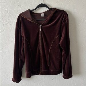 Brown Velour Zip-Up Hoodie